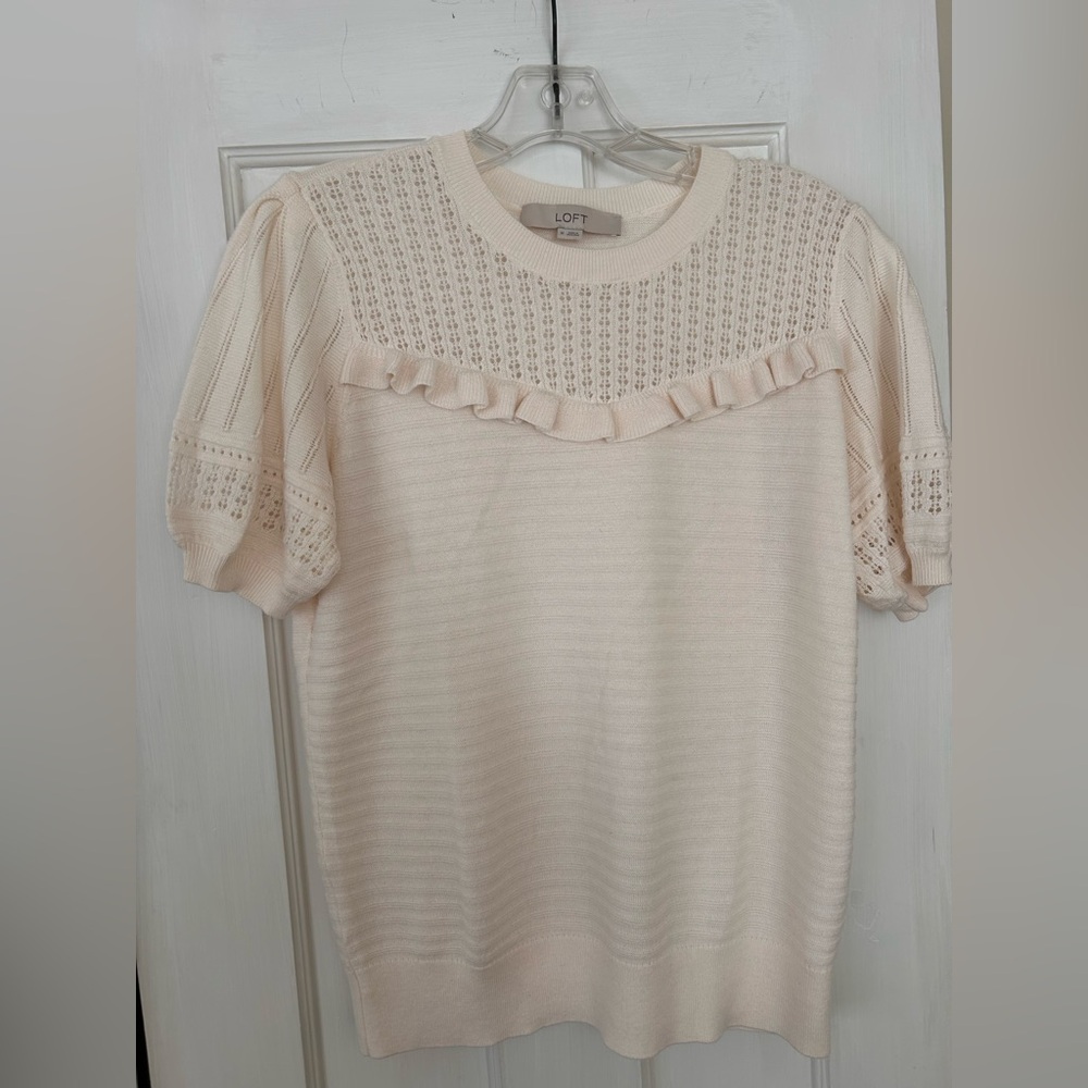 LOFT Women's Soft Cream Ruffle Blouse